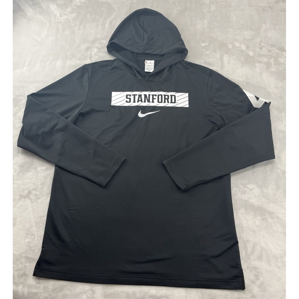 NIKE Hoodie Shirt Men Large Black DRI-FIT Stanford Z Manley #4 Athletic Swoosh
